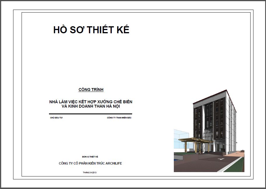 Hồ sơ thiết kế nhà làm việc kết hợp xưởng chế biến và kinh doanh than Hà Nội