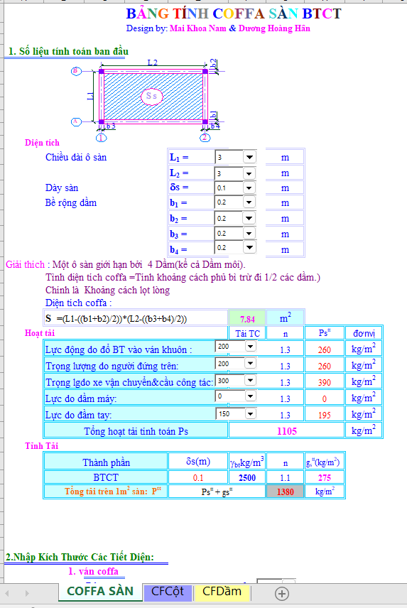 Bảng tính cốp pha Sàn - Cột - Dầm